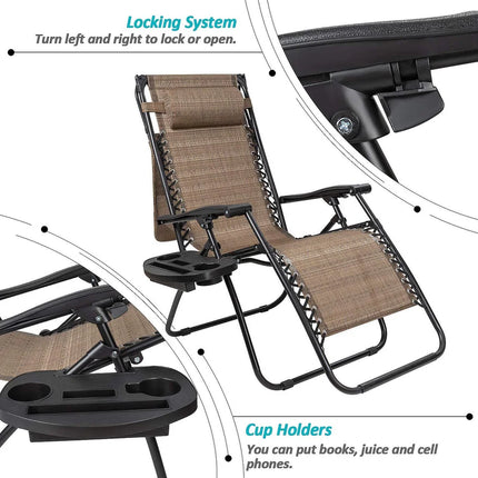 Outdoor Zero Gravity Chair Recliner with Canopy Shade & Cup Holder Lawn