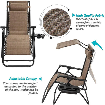 Outdoor Zero Gravity Chair Recliner with Canopy Shade & Cup Holder Lawn