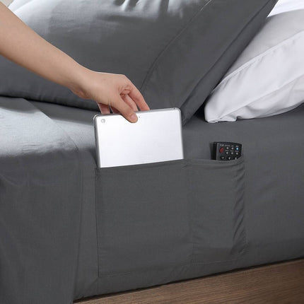Essential Soft Microfiber Sheet Set with Storage Pocket, Smart Bedding