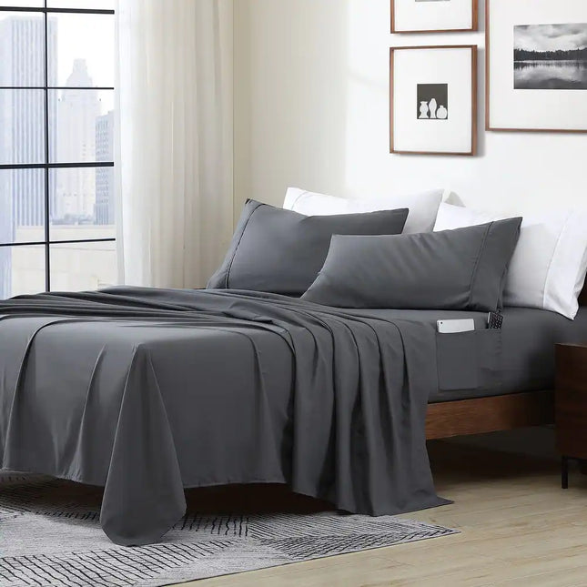 Essential Soft Microfiber Sheet Set with Storage Pocket, Smart Bedding