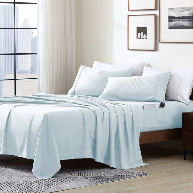 4-Piece Smart Sheet Set with Storage Pockets, Twin XL, Aqua, Assorted Colors