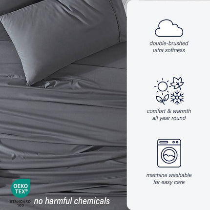 Essential Soft Microfiber Sheet Set with Storage Pocket, Smart Bedding