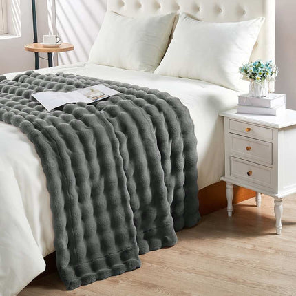 Bubble Textured Faux Fur Throw Blanket 50x60-Inch Cozy Soft Gray Home Blanket