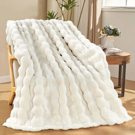 Bubble Textured Faux Fur Throw Blanket Cozy Soft Home Decor Accent