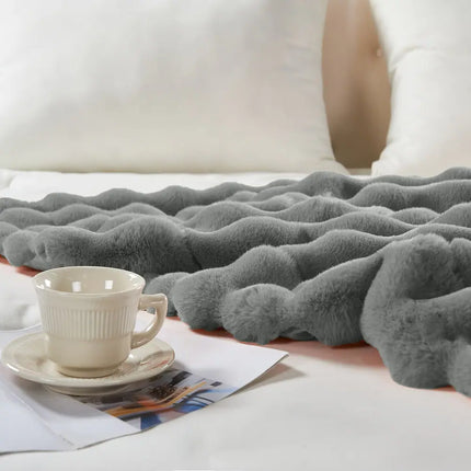 Bubble Textured Faux Fur Throw Blanket 50x60-Inch Cozy Soft Gray Home Blanket