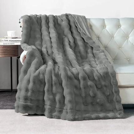 Bubble Textured Faux Fur Throw Blanket 50x60-Inch Cozy Soft Gray Home Blanket