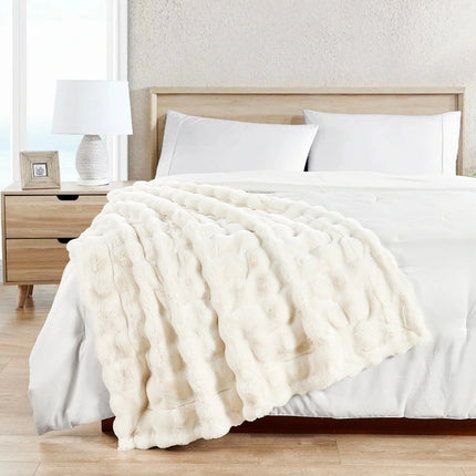 Bubble Textured Faux Fur Throw Blanket Cozy Soft Home Decor Accent