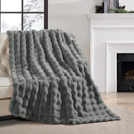 Bubble Textured Faux Fur Throw Blanket 50x60-Inch Cozy Soft Gray Home Blanket