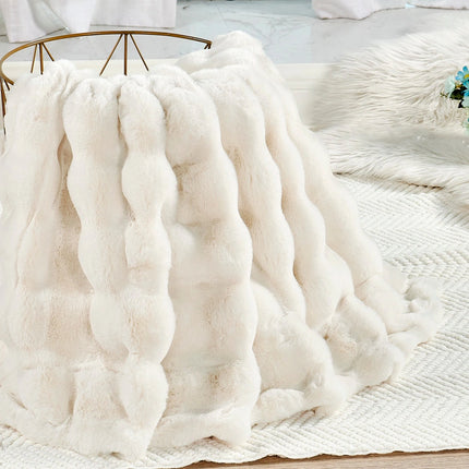 Bubble Textured Faux Fur Throw Blanket Cozy Soft Home Decor Accent