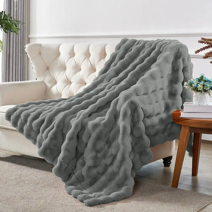 Bubble Textured Faux Fur Throw Blanket 50x60-Inch Cozy Soft Gray Home Blanket