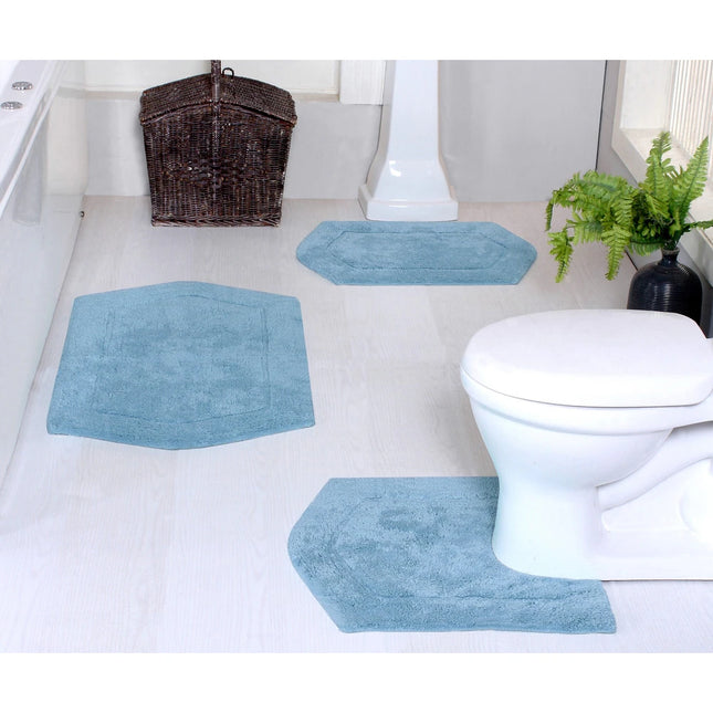 3 Piece Waterford Cotton Bathroom Rug Set Non-Slip Washable Bath Mats