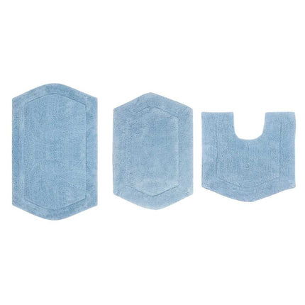 3 Piece Waterford Cotton Bathroom Rug Set Non-Slip Washable Bath Mats