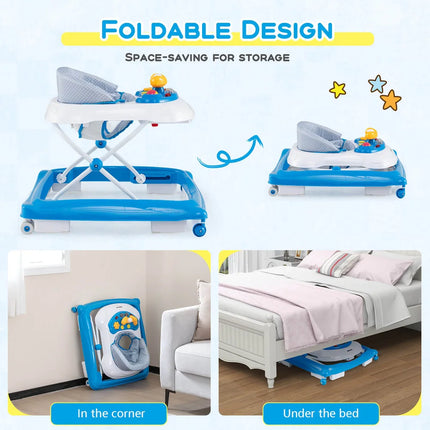 Foldable Baby Walker with 3 Adjustable Heights and Comfy Padded Seat