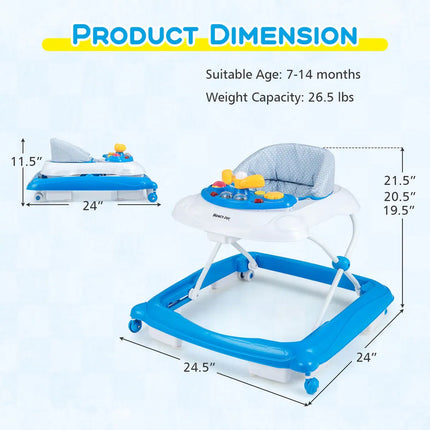 Foldable Baby Walker with 3 Adjustable Heights and Comfy Padded Seat