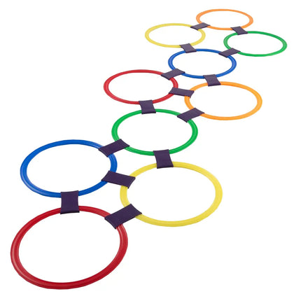 Hopscotch Ring Game – 10 Multi-Colored Rings & 15 Connectors, 11" Rings