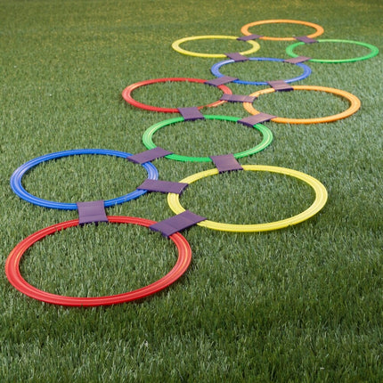 Hopscotch Ring Game – 10 Multi-Colored Rings & 15 Connectors, 11" Rings