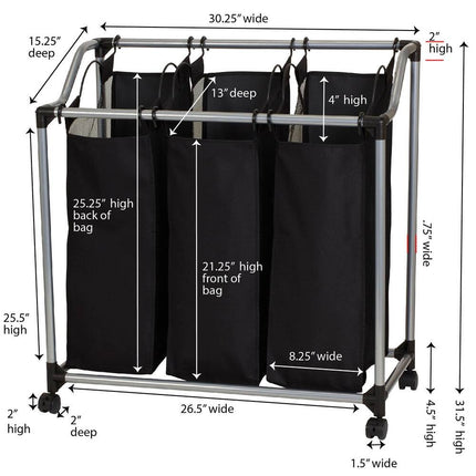 Laundry Sorter 3-Bag Clothes Hamper Organizer for Bedroom Laundry Room