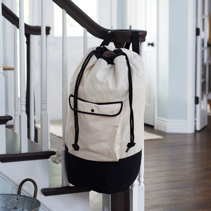 Backpack Duffel Laundry Bag Cream Black Durable Travel Clothes Hamper
