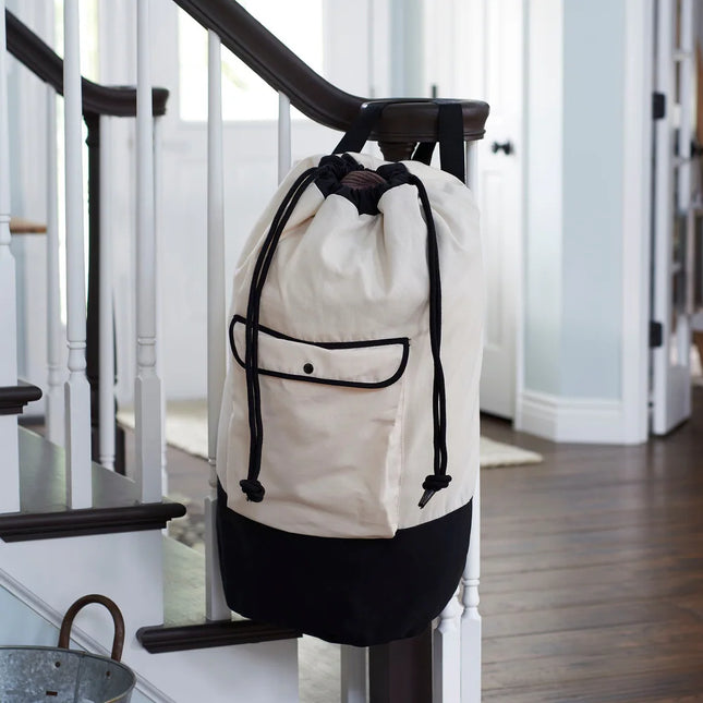 Backpack Duffel Laundry Bag Cream Black Durable Travel Clothes Hamper