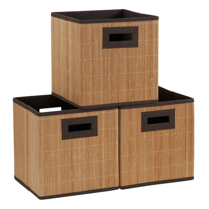 Bamboo Bins Set of 3 Stackable Storage Organizers for Home & Office Use
