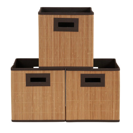 Bamboo Bins Set of 3 Stackable Storage Organizers for Home & Office Use