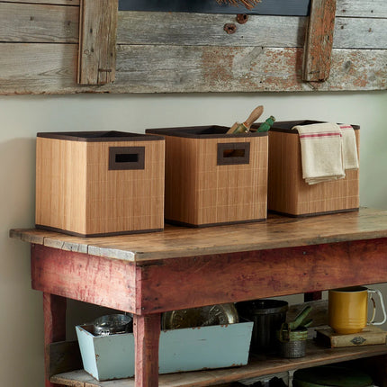 Bamboo Bins Set of 3 Stackable Storage Organizers for Home & Office Use