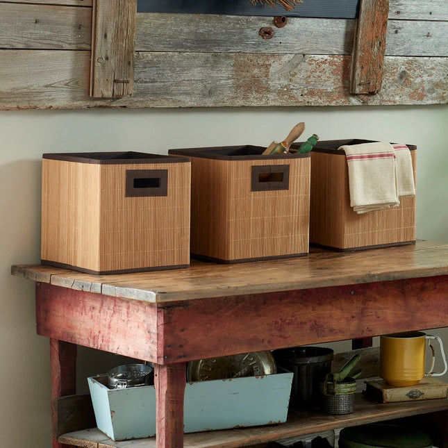 Bamboo Bins Set of 3 Stackable Storage Organizers for Home & Office Use