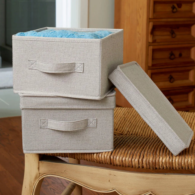 Canvas Storage Bins Set of 2 with Removable Lids Foldable Organizer