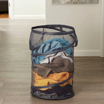 Pop Up Mesh Laundry Hamper Charcoal Foldable Clothes Storage Basket