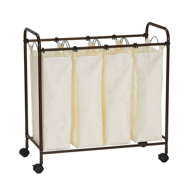 4 Bag Laundry Sorter Cart with Removable Washable Bags for Easy Organization