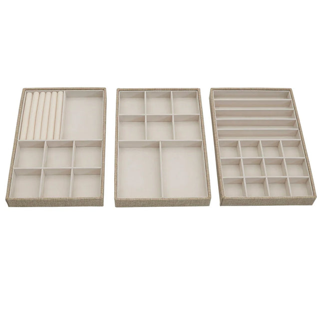 Stackable 3-Tier Jewelry Storage Trays in Latte for Organized Accessories