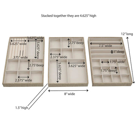 Stackable 3-Tier Jewelry Storage Trays in Latte for Organized Accessories