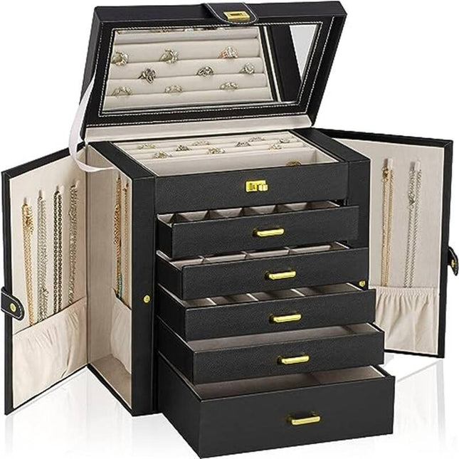 Huge Functional Jewelry Box Organizer, Black Storage Case for Accessories