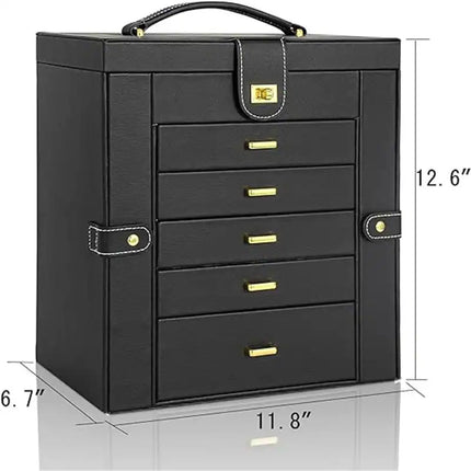 Huge Functional Jewelry Box Organizer, Black Storage Case for Accessories