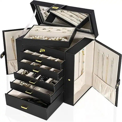 Huge Functional Jewelry Box Organizer, Black Storage Case for Accessories