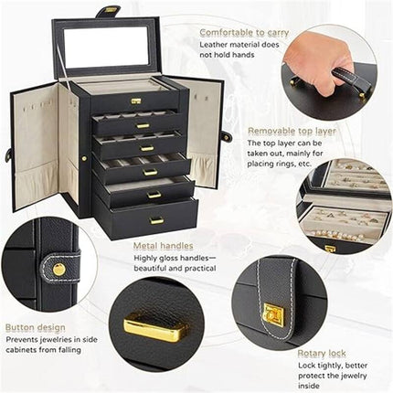 Huge Functional Jewelry Box Organizer, Black Storage Case for Accessories