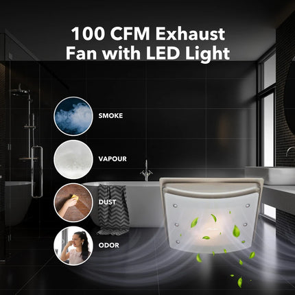 Ellipse Bathroom Exhaust Fan 100 CFM with LED Light and Night Light