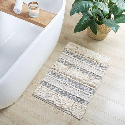 Asher Bath Rug – Woven Texture with Modern Stripe Design