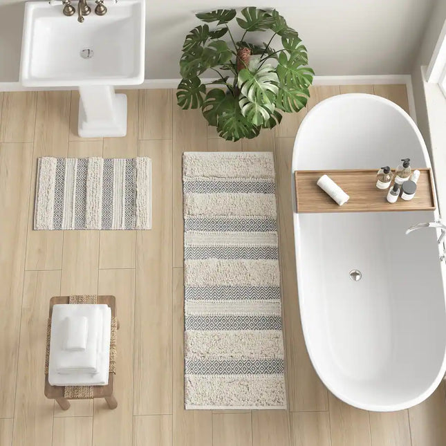Asher Bath Rug – Woven Texture with Modern Stripe Design