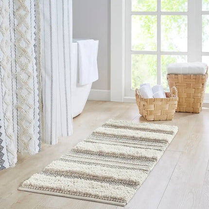 Asher Bath Rug – Woven Texture with Modern Stripe Design