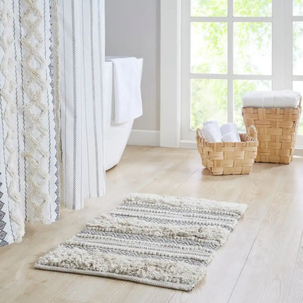 Asher Bath Rug – Woven Texture with Modern Stripe Design