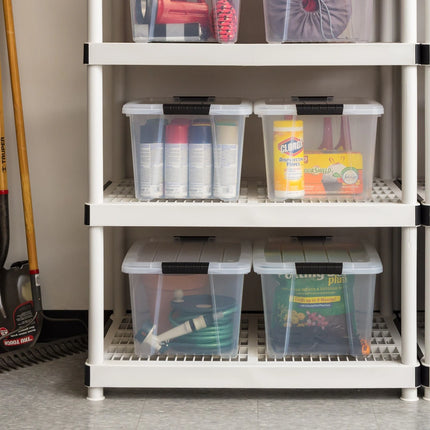 Buckled Clear Storage Box 32 Qt Set of 4 with Secure Buckle Lids