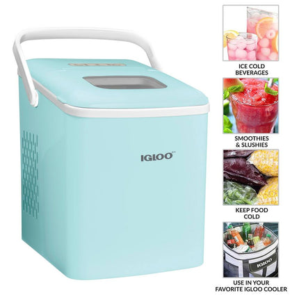 26LB Automatic Portable Countertop Ice Maker Self-Cleaning with Handle Aqua
