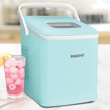 26LB Automatic Portable Countertop Ice Maker Self-Cleaning with Handle Aqua