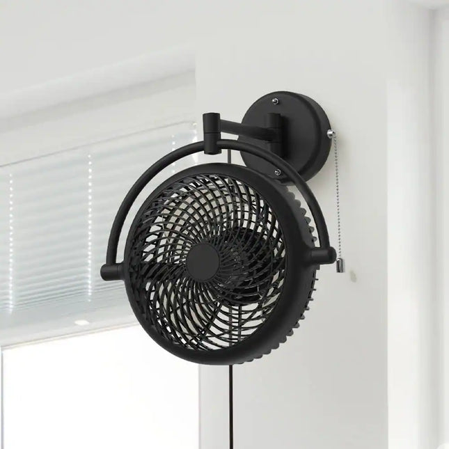 10-Inch Industrial Walnut Indoor Wall Mount Fan with Plug-In Cord Black