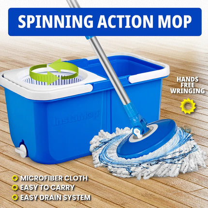 Insta Mop Spin Mop and Bucket with Wringer Washable Microfiber Head