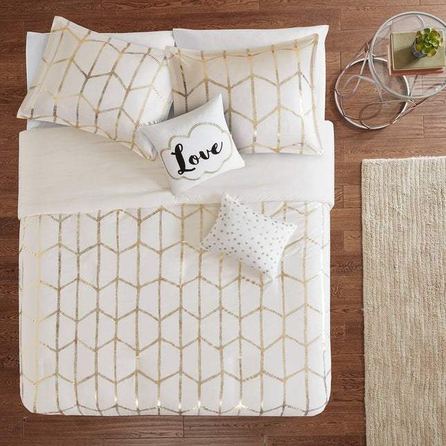 Raina Metallic Printed Duvet Cover Set Luxury Bedding Modern Bedroom Design