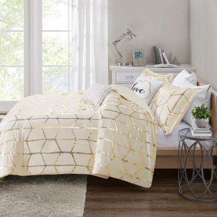 Raina Metallic Printed Duvet Cover Set Luxury Bedding Modern Bedroom Design