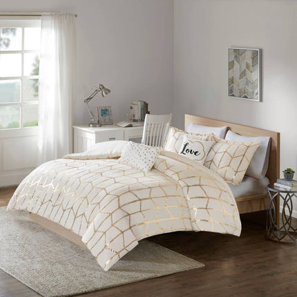 Raina Metallic Printed Duvet Cover Set Luxury Bedding Modern Bedroom Design
