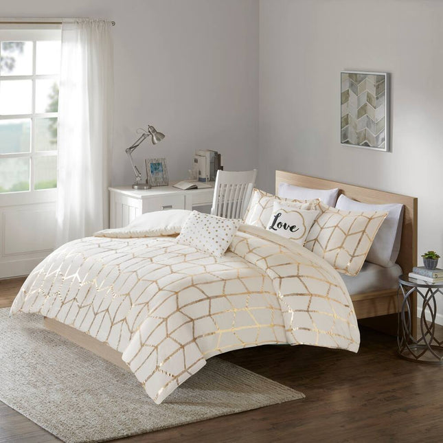 Raina Metallic Printed Duvet Cover Set Luxury Bedding Modern Bedroom Design